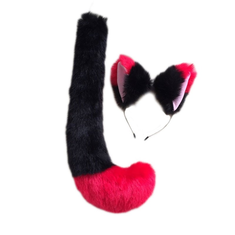 Song Qing Party Cosplay Costume Cat Fox Ears Faux Fur Hair Hoop Headband + Tail Set for Women - Image 1